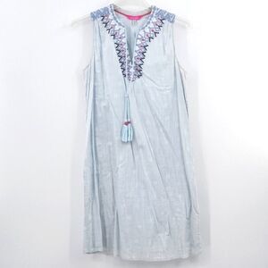Joules Oriella Dress Size 2 Blue Embroidered Dotted Tassel Boho Beachy